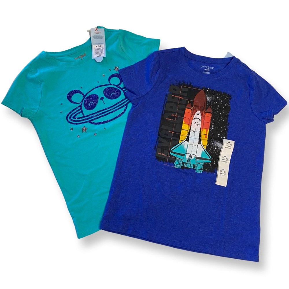 NWT Cat & Jack set of 2 Space themed T-Shirts - size Medium (7/8)